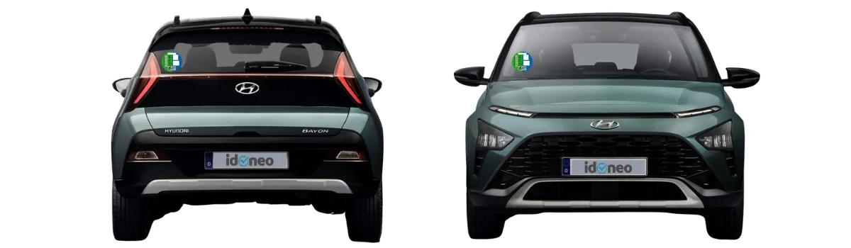 Hyundai Bayon verde por delante y por detrás con la etiqueta ECO. 