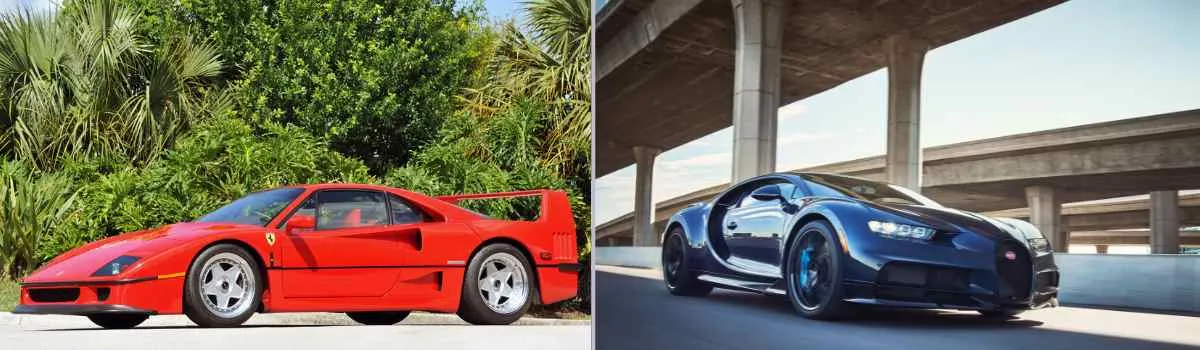 Hypercar y Supercar: Ferrari F40 y Bugatti Chiron